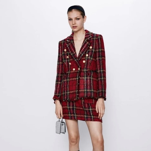 Zara suit plaid skirt with gold buttons size M - Picture 6 of 6